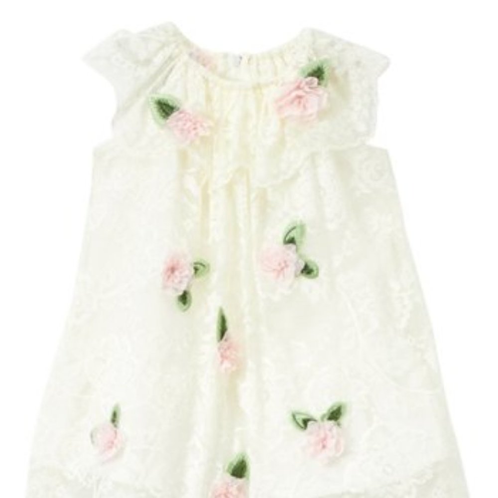 NWT Ivory Floral-Accent Ruffle-Collar Dress 4T